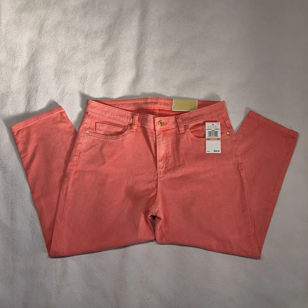 New Michael Michael Kors Izzy Skinny Ankle Cropped Jeans Pants Size 12 .